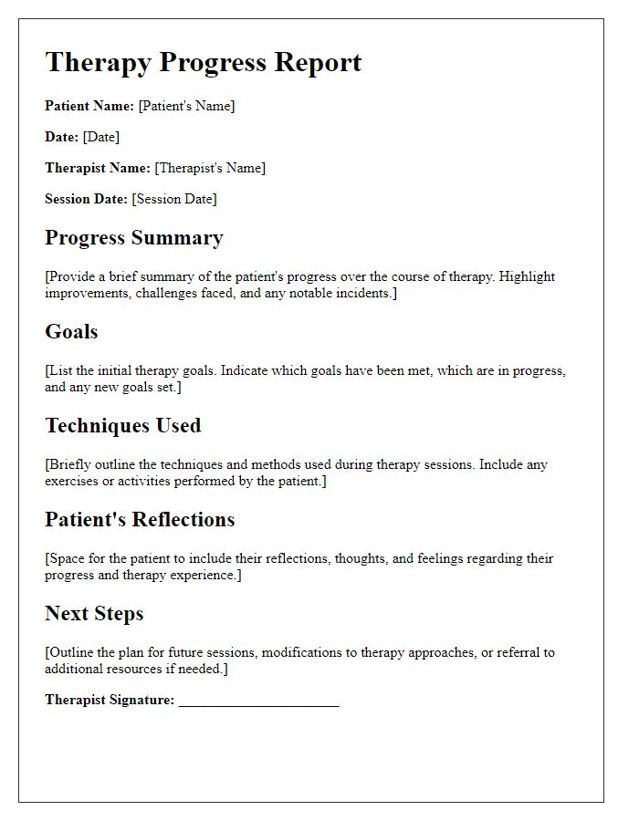 Letter template of therapy progress report for patient self-review