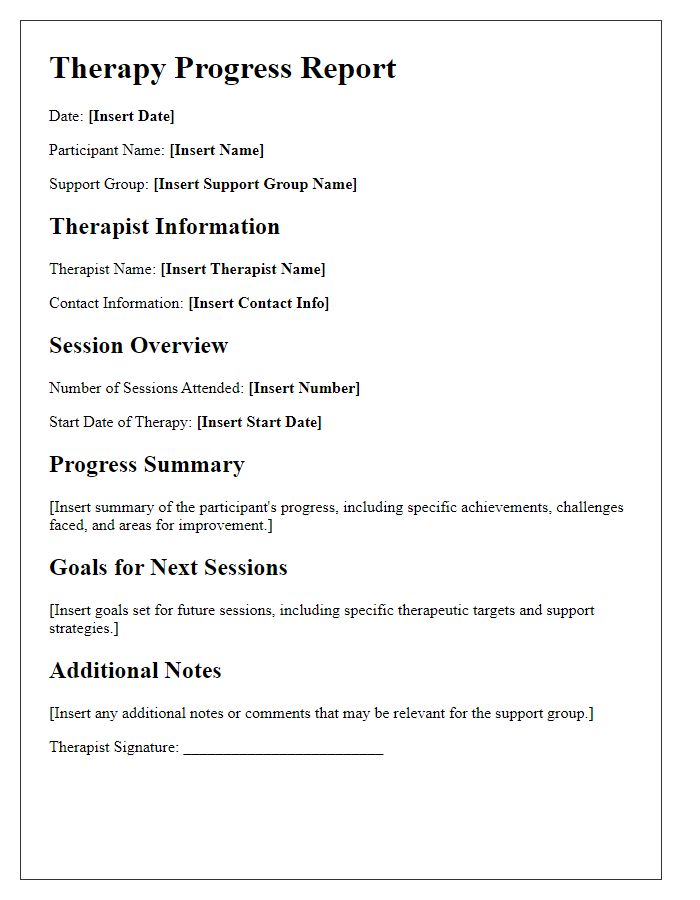 Letter template of therapy progress report for support group sharing