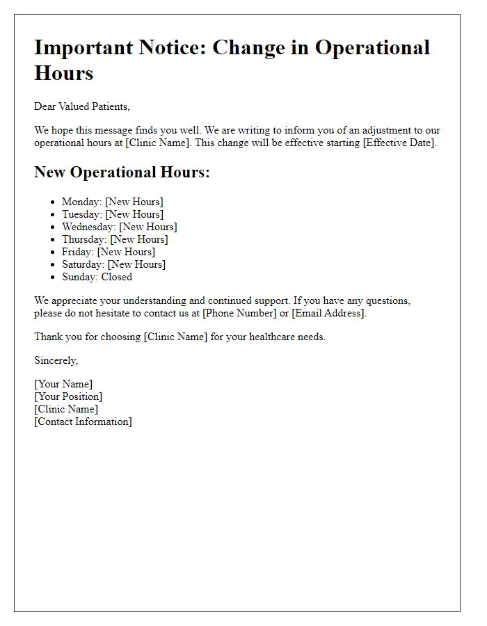 Letter template of outpatient clinic operational hours adjustment notice