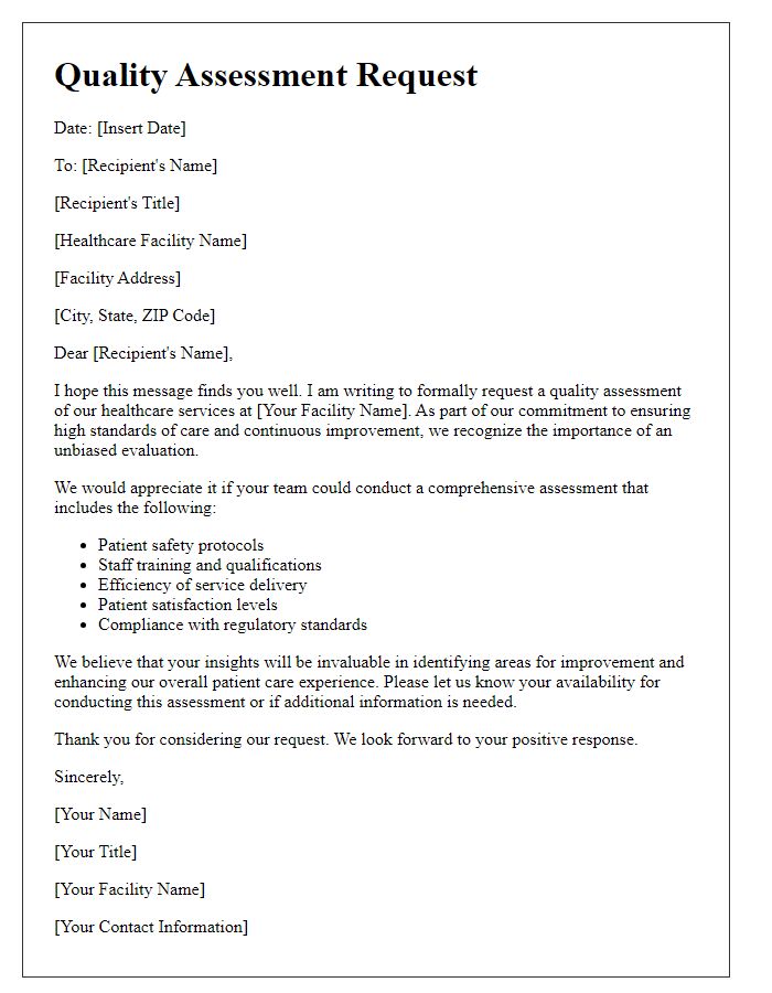 Letter template of quality assessment request for healthcare facility