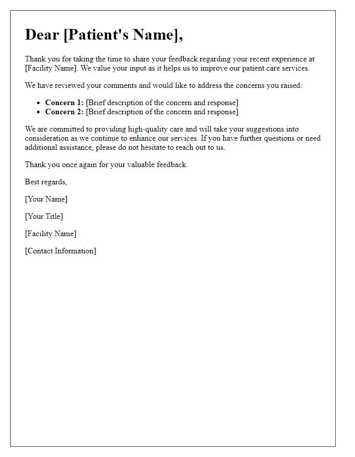 Letter template of response request for patient care feedback