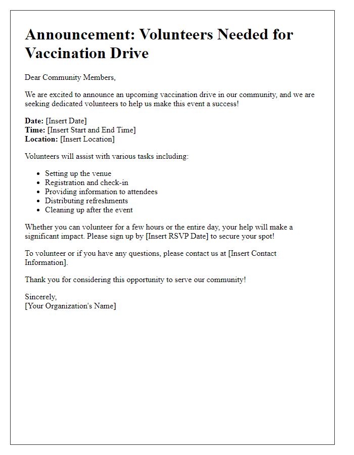 Letter template of announcement for vaccination drive volunteers