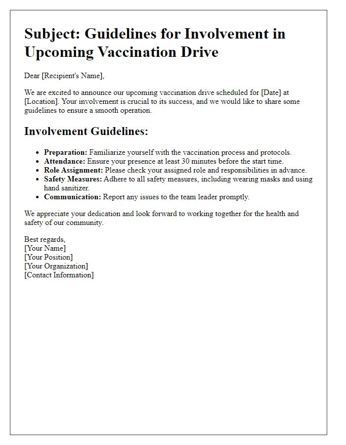 Letter template of guideline sharing for vaccination drive involvement