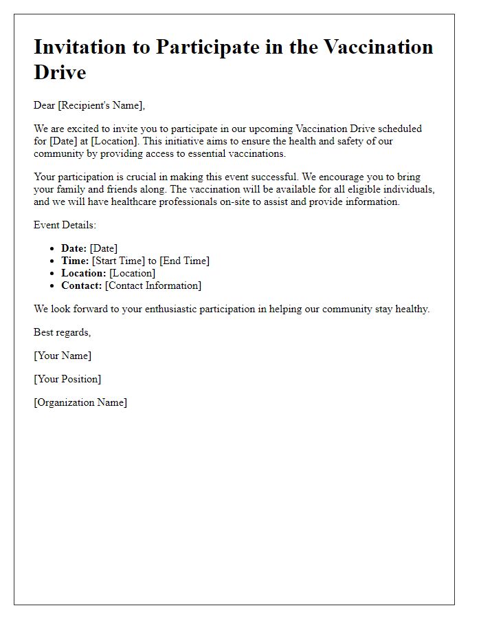 Letter template of invitation to participate in the vaccination drive