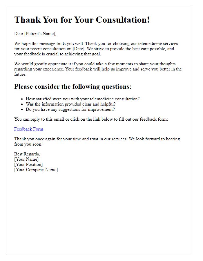 Letter template of feedback request post telemedicine consultation
