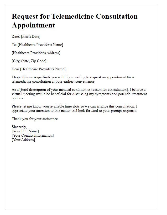 Letter template of request for telemedicine consultation appointment