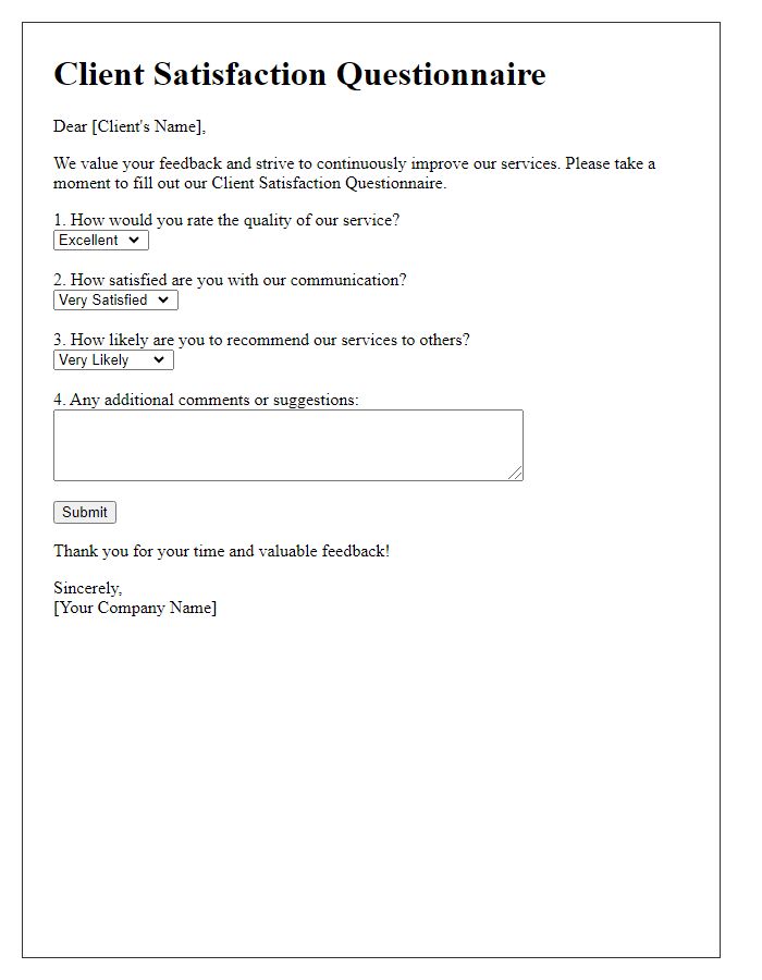 Letter template of client satisfaction questionnaire
