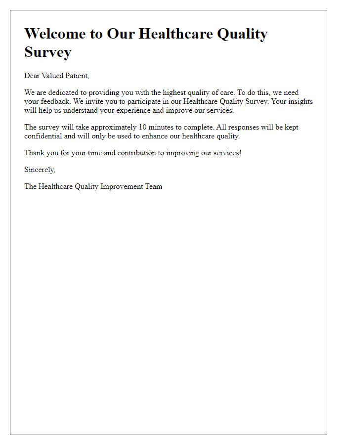 Letter template of healthcare quality survey introduction