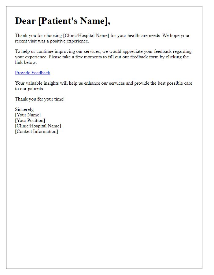 Letter template of patient feedback request
