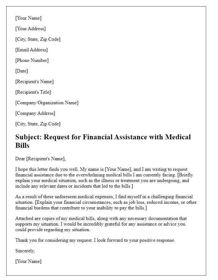 Letter template of request for financial assistance with medical bills