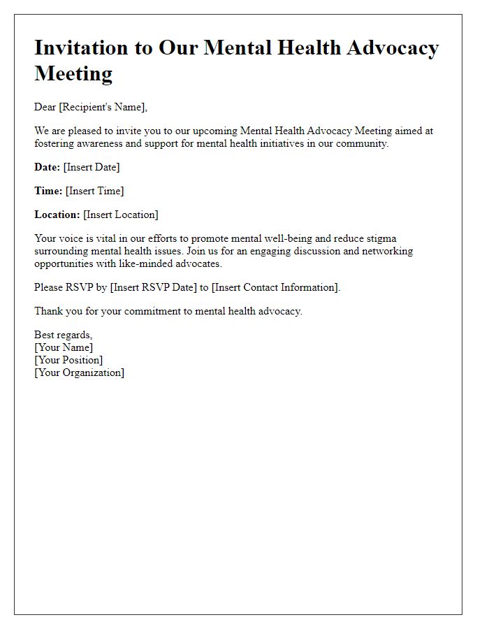 Letter template of invitation to mental health advocacy meeting.