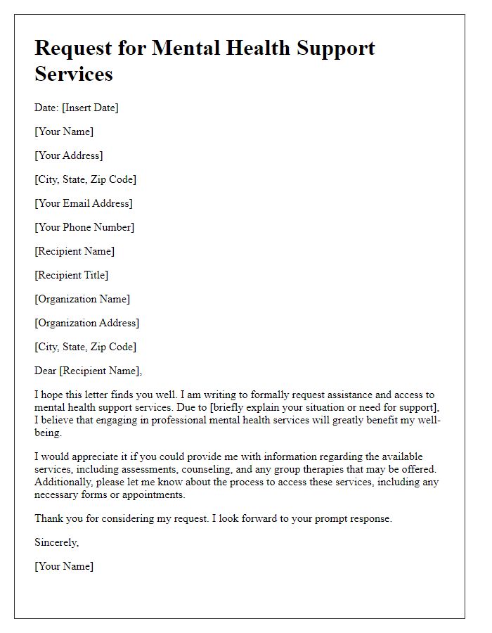 Letter template of request for mental health support services.