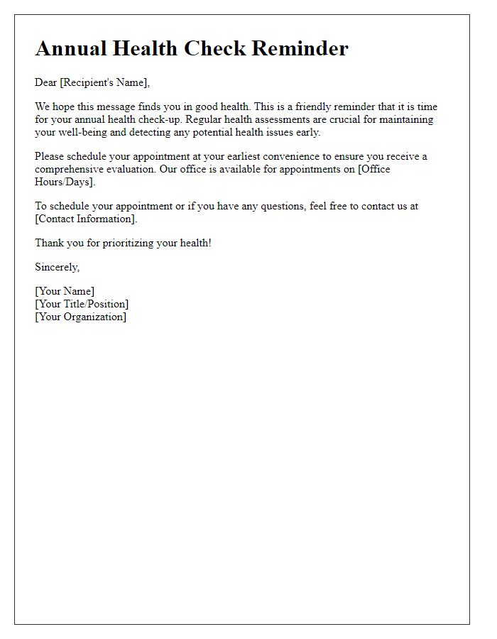 Letter template of Annual Health Check Reminder