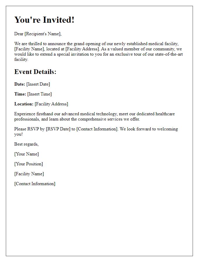 Letter template of invitation to tour a newly established medical facility