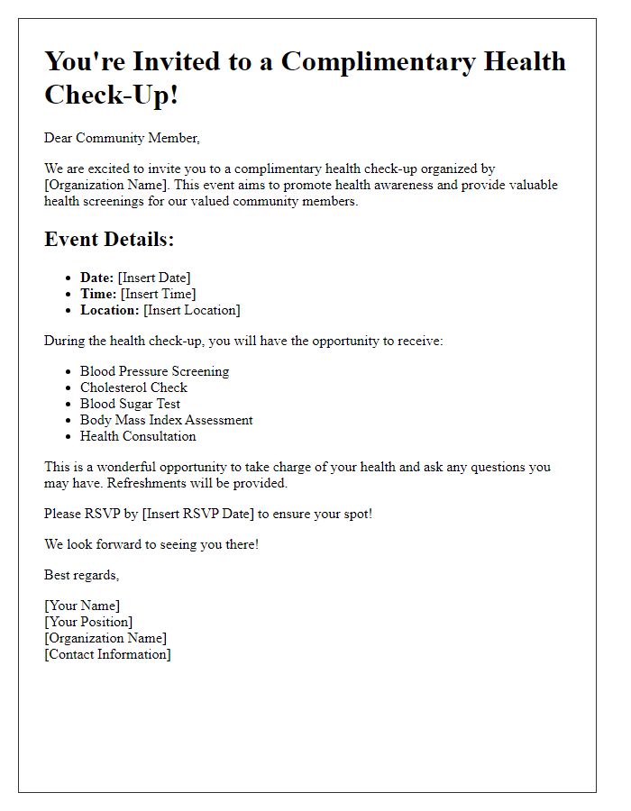 Letter template of complimentary health check-up invitation for community members