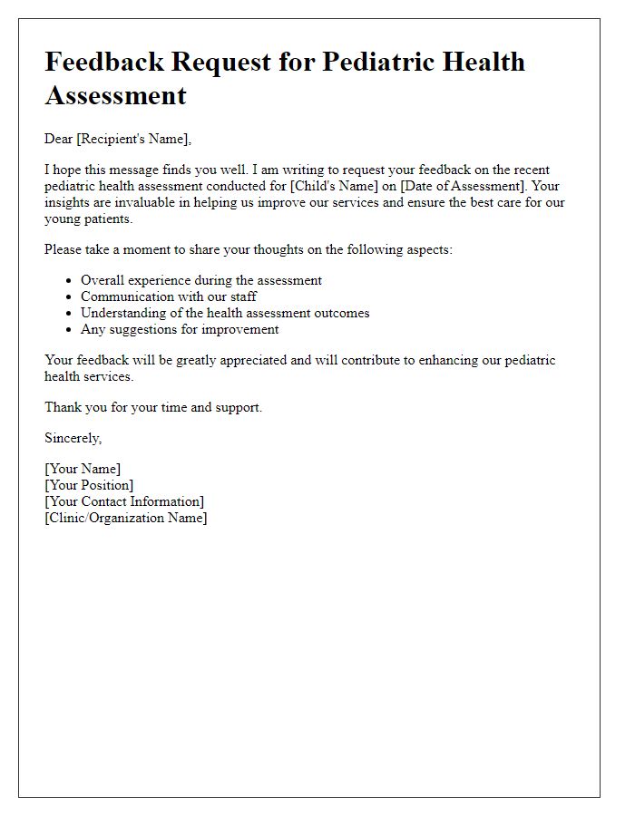 Letter template of pediatric health assessment feedback request