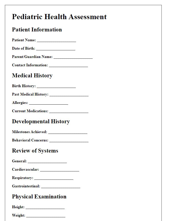 Letter template of pediatric health assessment for new patients