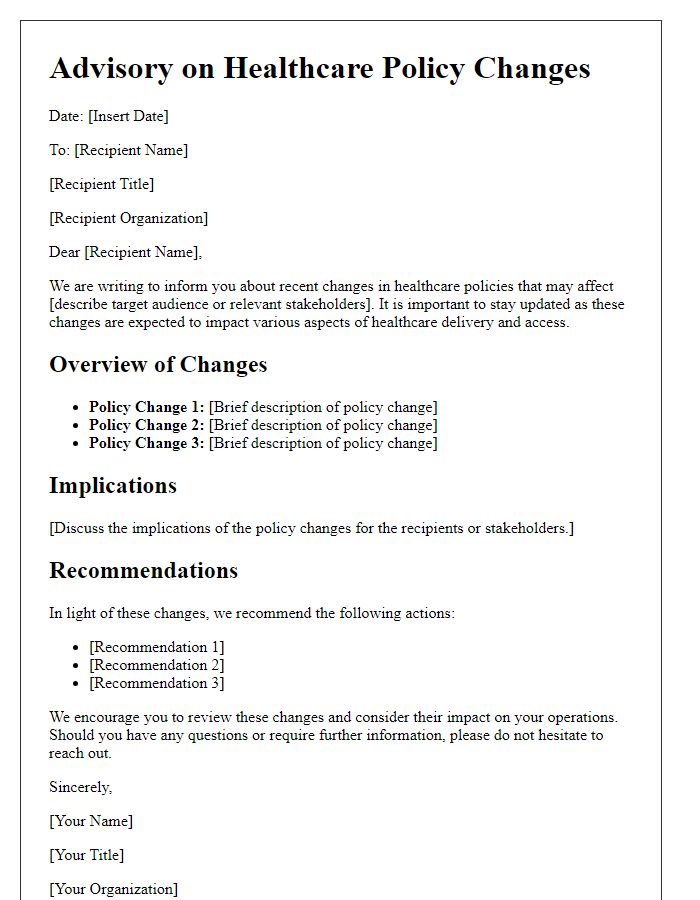 Letter template of Advisory on Healthcare Policy Changes