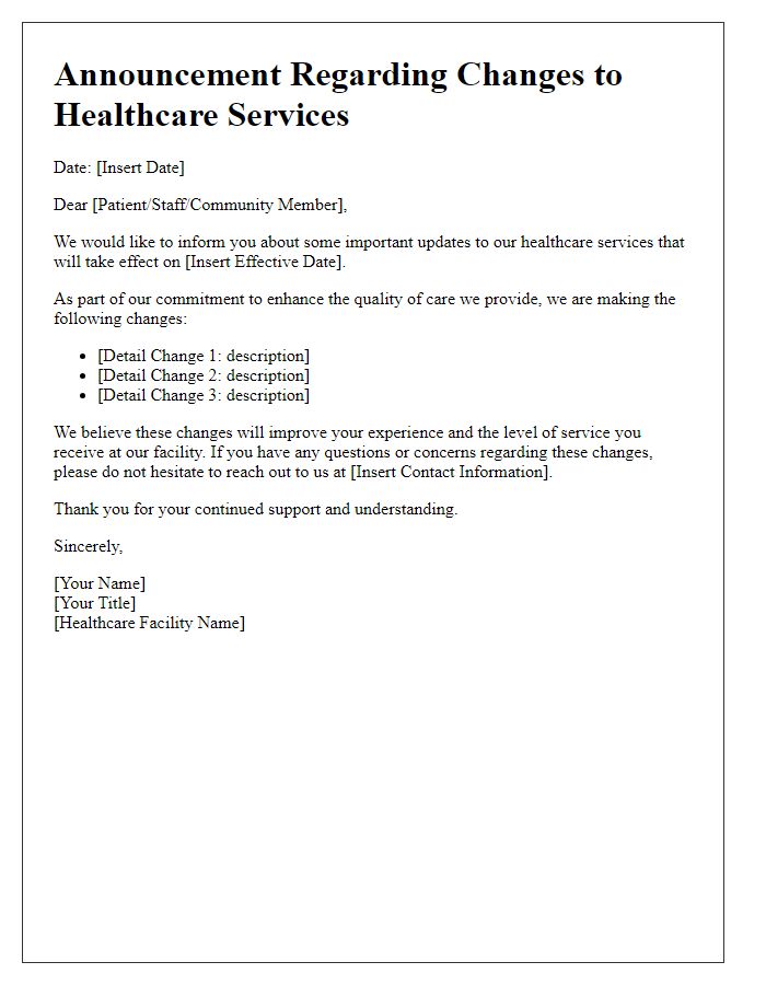 Letter template of Announcement Regarding Changes to Healthcare Services