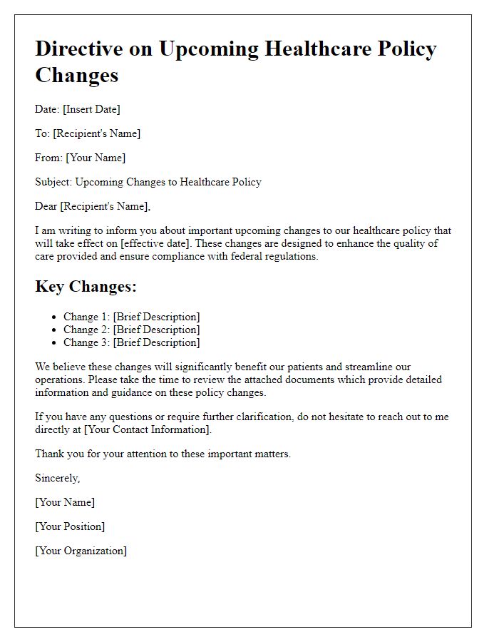 Letter template of Directive on Upcoming Healthcare Policy Changes