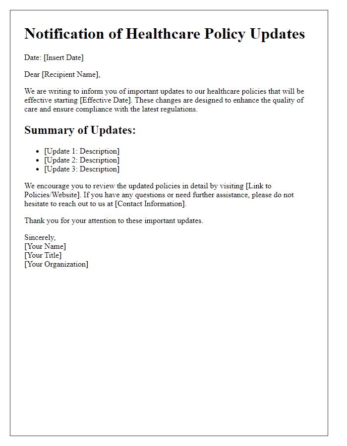 Letter template of Notification for Healthcare Policy Updates