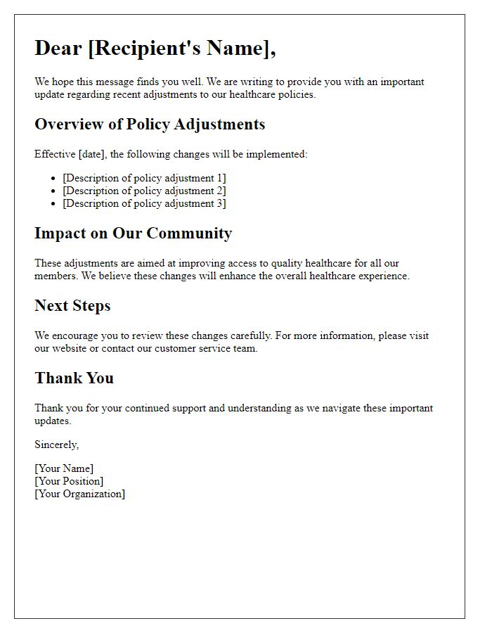 Letter template of Update on Healthcare Policy Adjustments