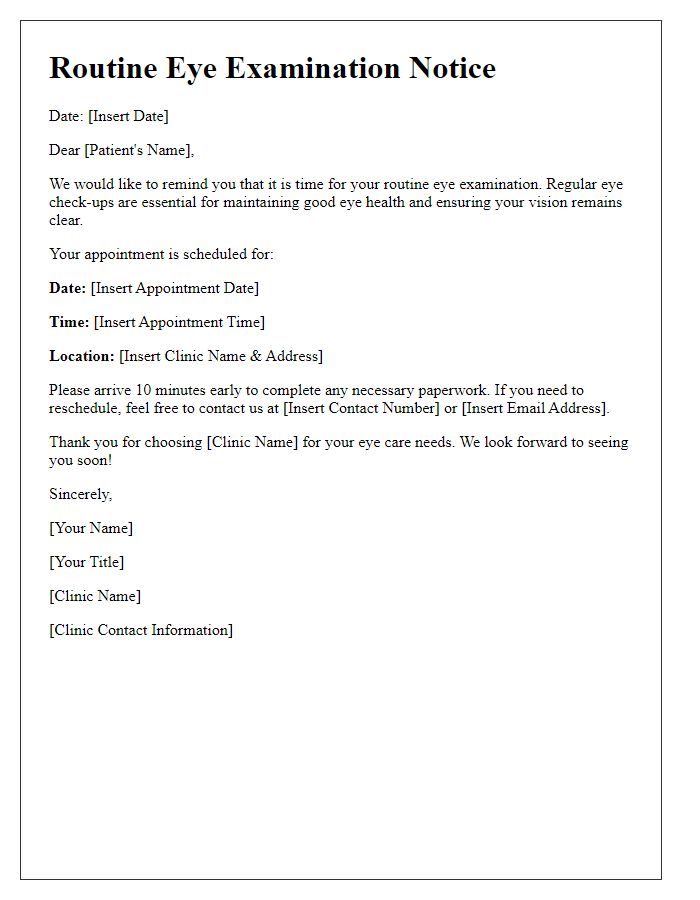 Letter template of routine eye examination notice