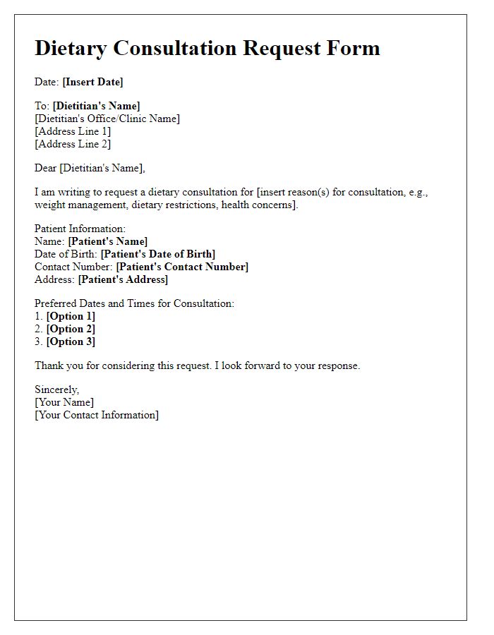 Letter template of dietary consultation request form