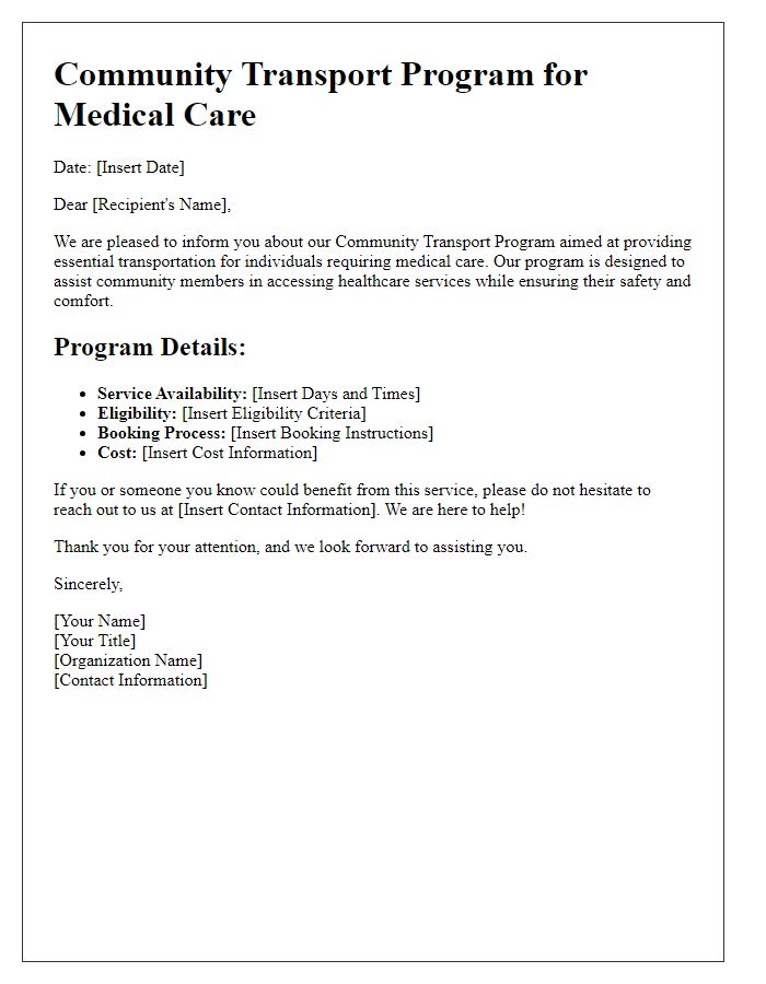 Letter template of community transport program for medical care.