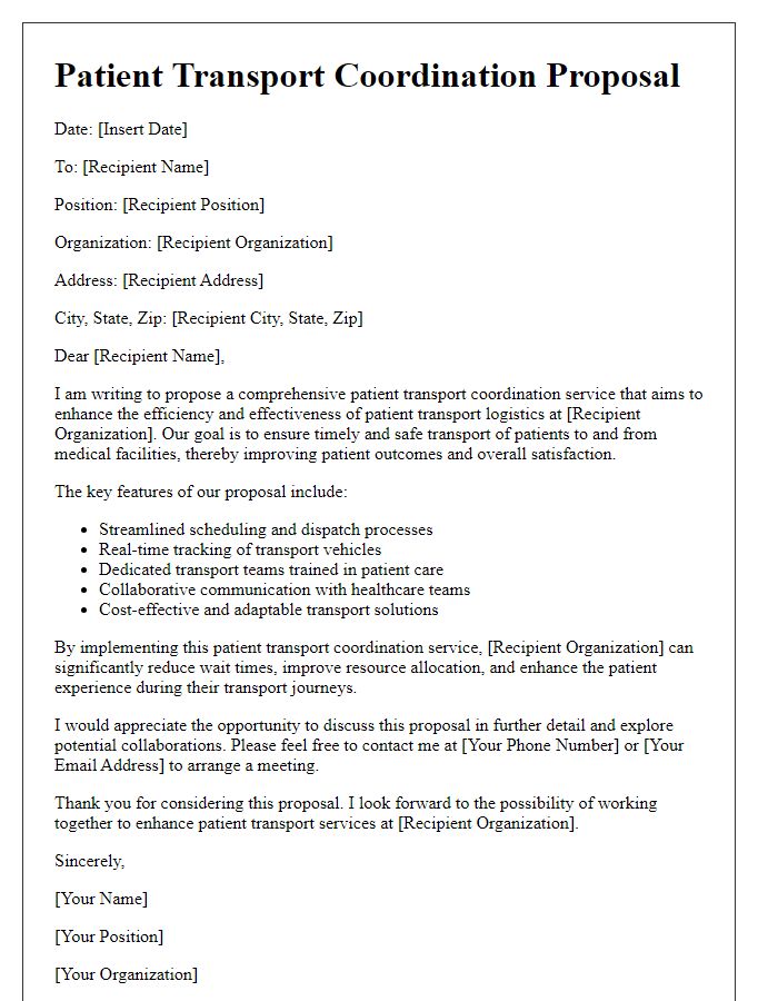 Letter template of patient transport coordination proposal.