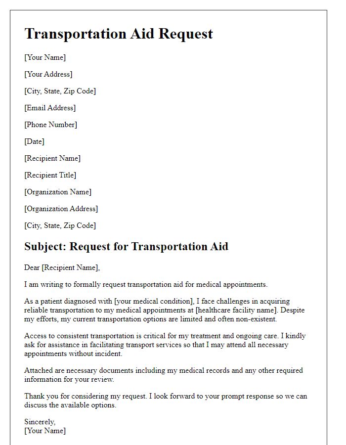 Letter template of transportation aid for patients in need.