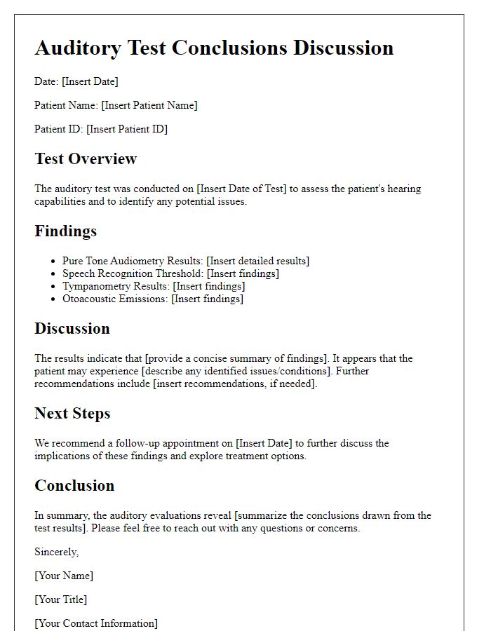 Letter template of auditory test conclusions discussion