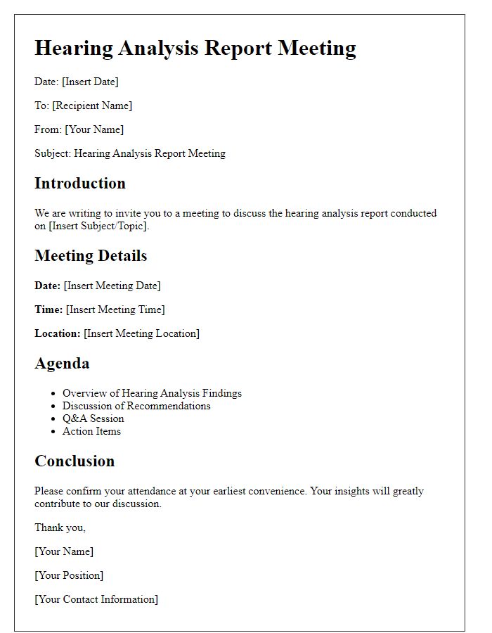 Letter template of hearing analysis report meeting