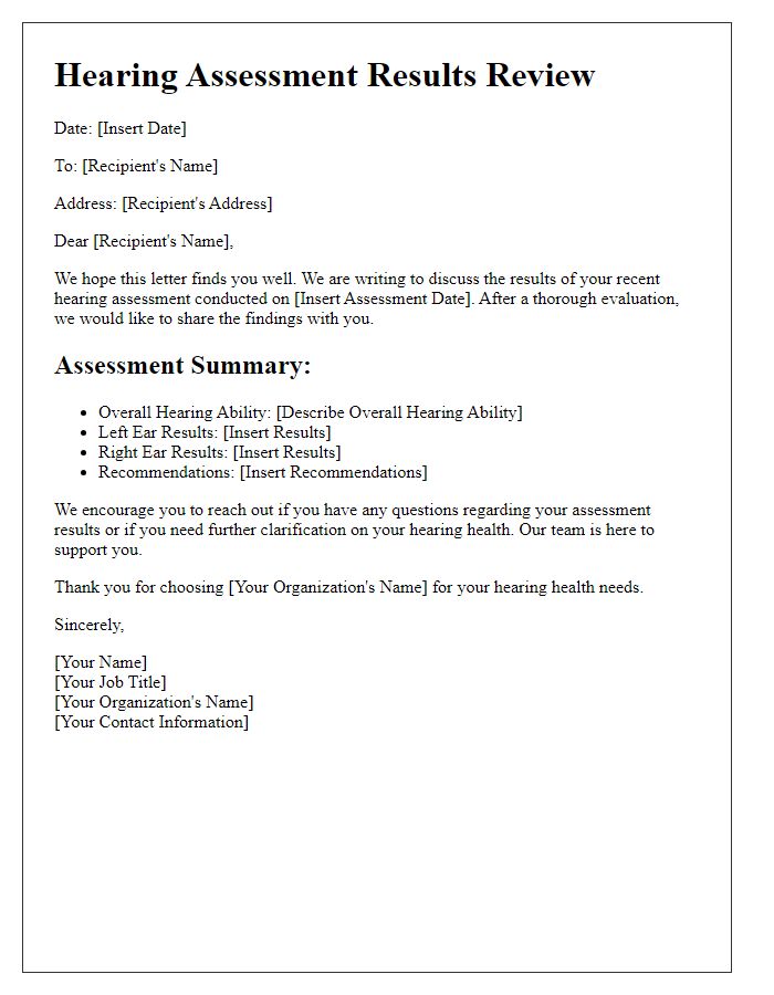 Letter template of hearing assessment results review