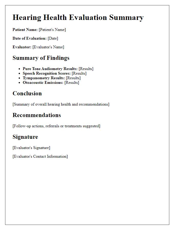 Letter template of hearing health evaluation summary