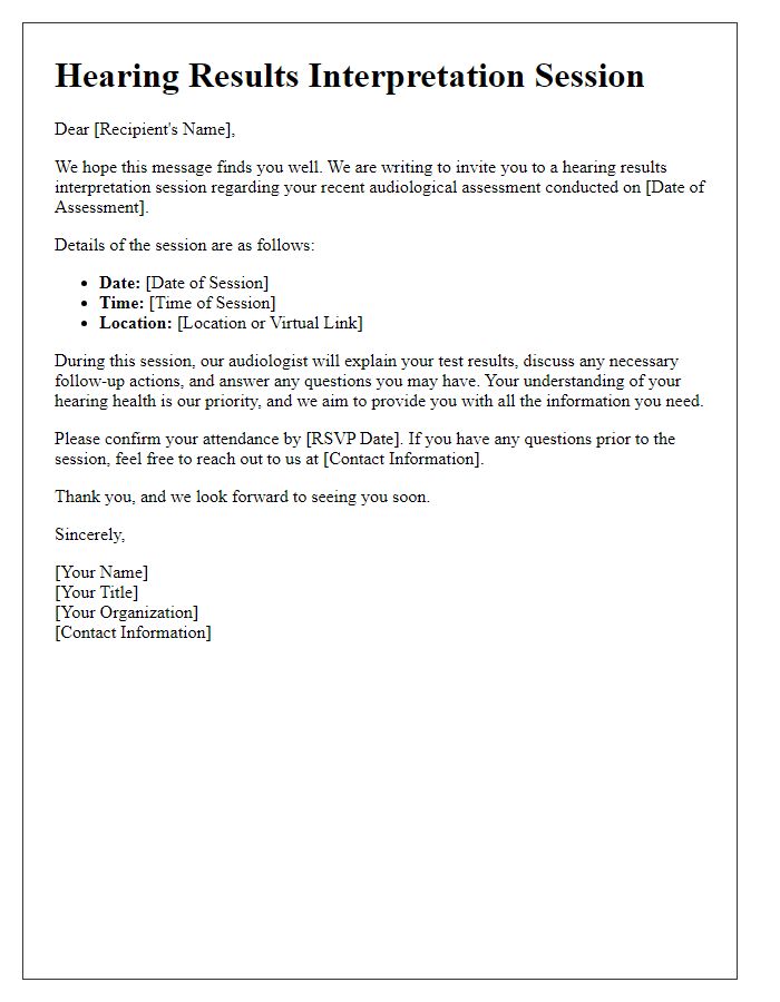 Letter template of hearing results interpretation session