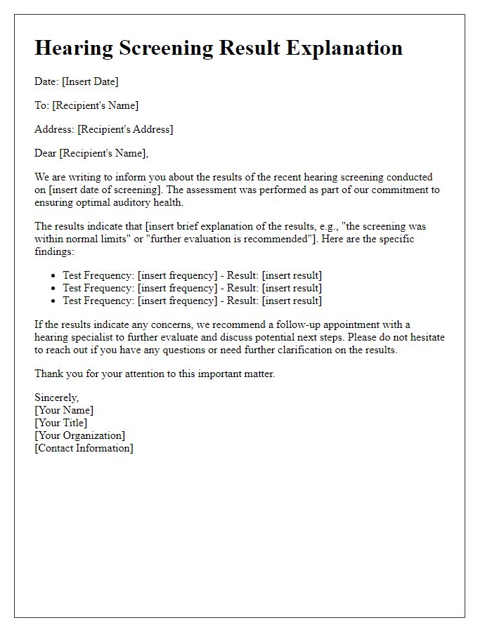 Letter template of hearing screening result explanation