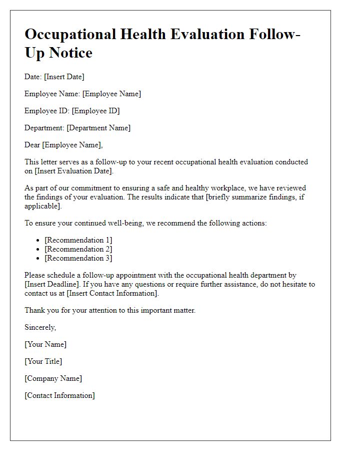 Letter template of occupational health evaluation follow-up notice