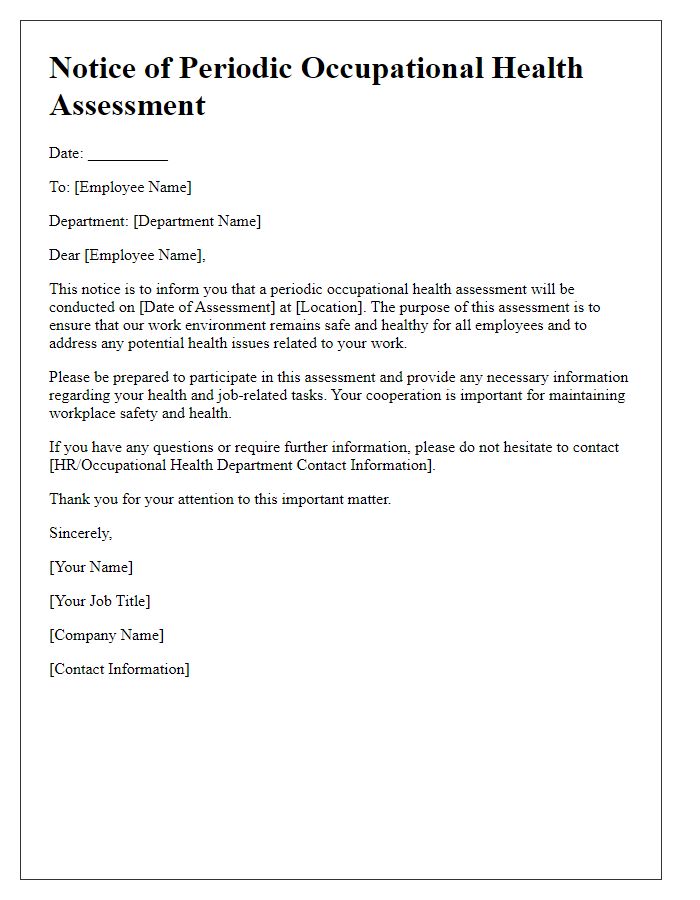 Letter template of periodic occupational health assessment notice