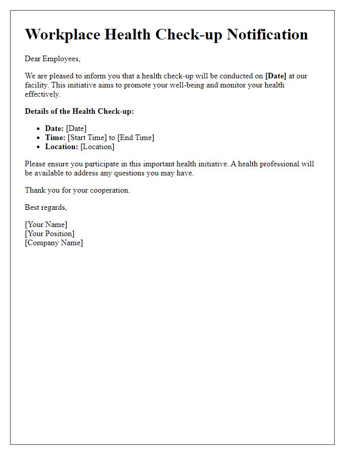 Letter template of workplace health check-up notification