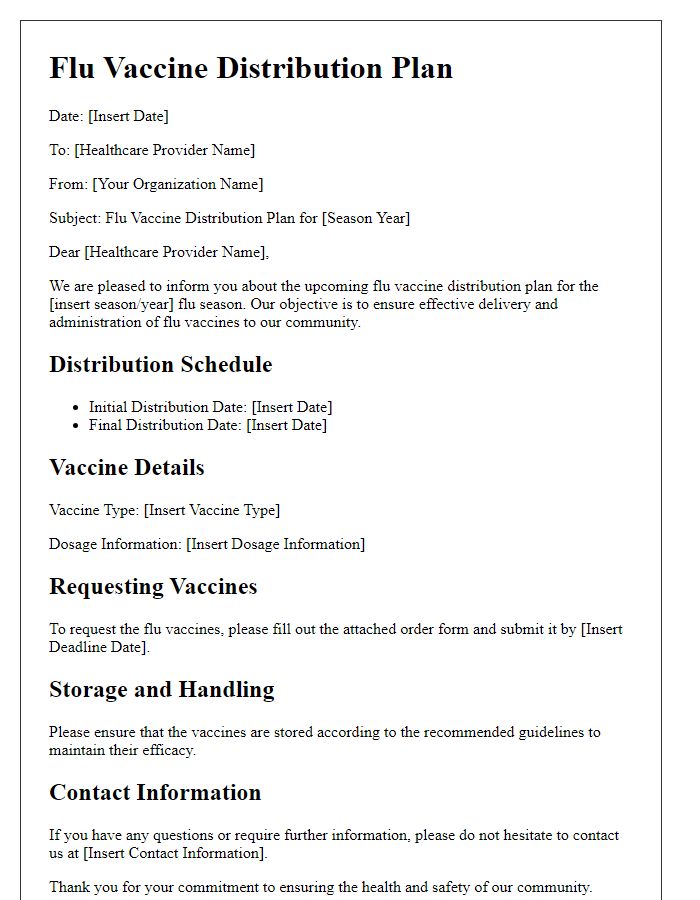 Letter template of flu vaccine distribution plan for healthcare providers