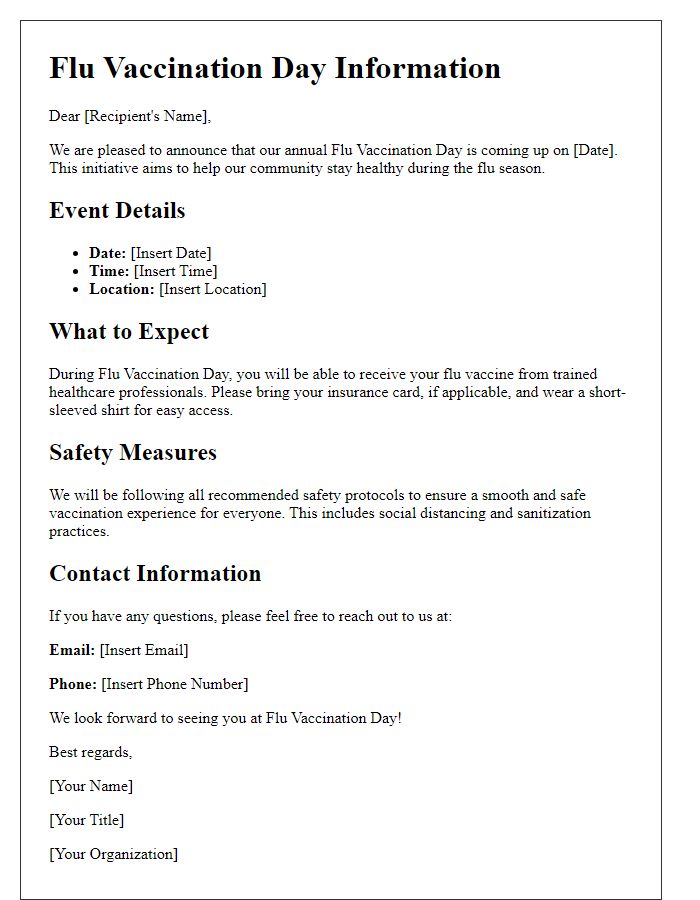 Letter template of informational guide for flu vaccination day