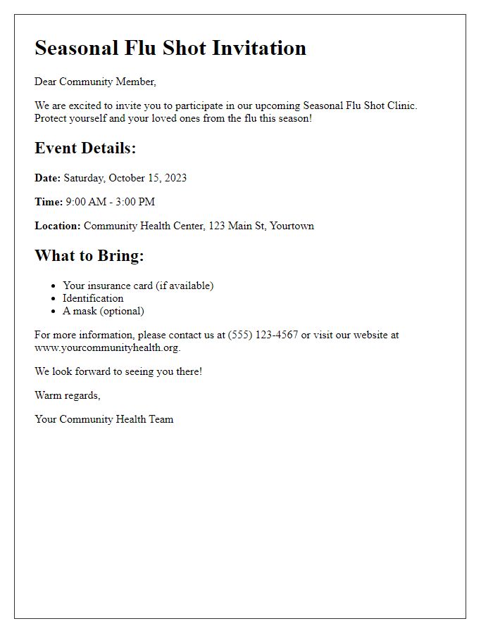 Letter template of seasonal flu shot invitation for community members