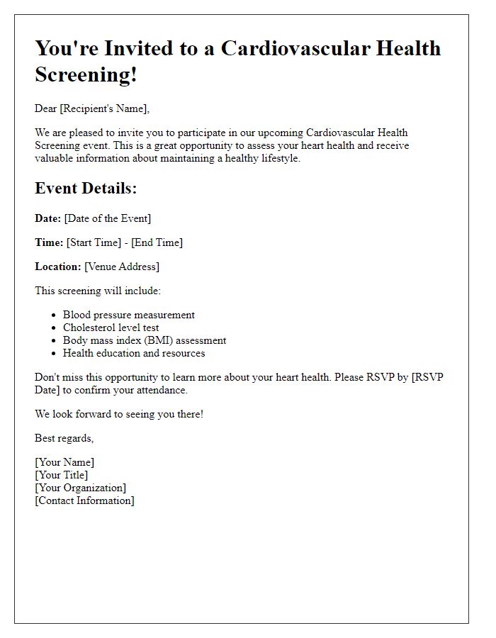 Letter template of cardiovascular health screening invitation