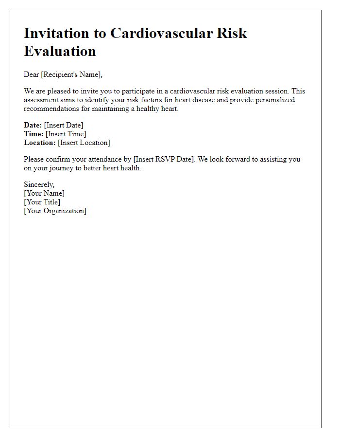 Letter template of cardiovascular risk evaluation invitation