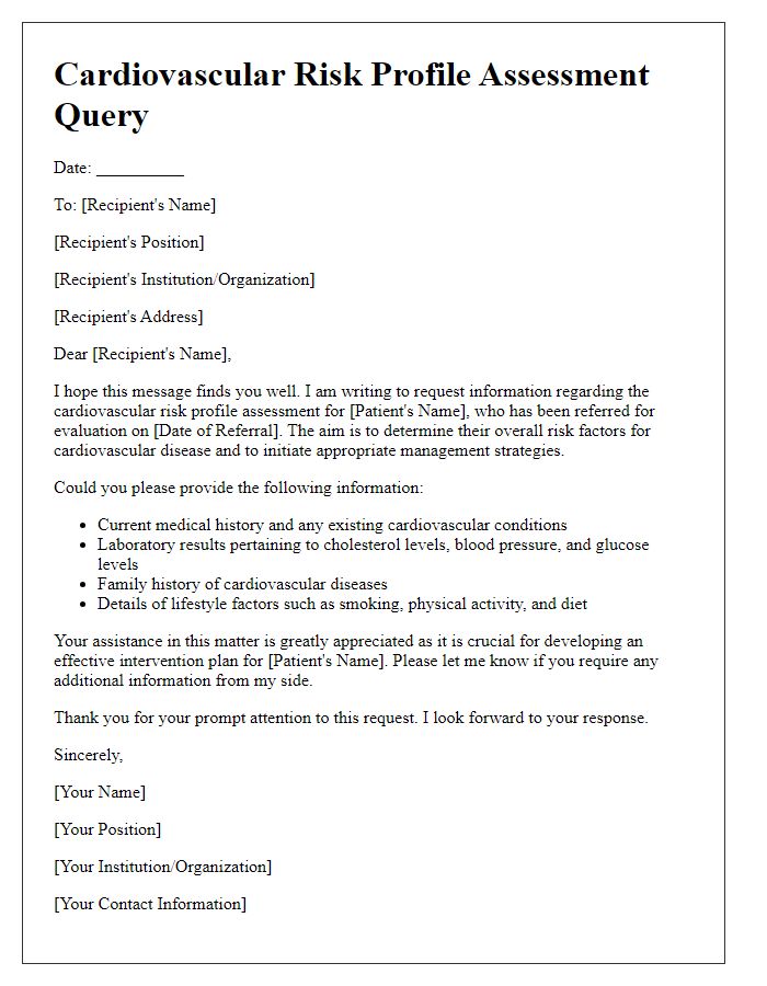 Letter template of cardiovascular risk profile assessment query