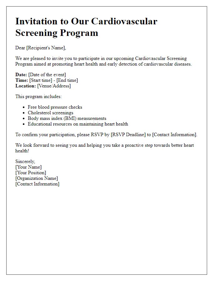 Letter template of cardiovascular screening program invitation