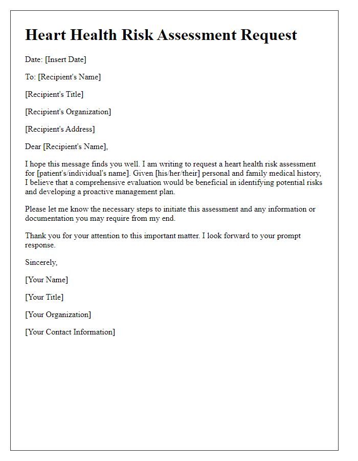 Letter template of heart health risk assessment request