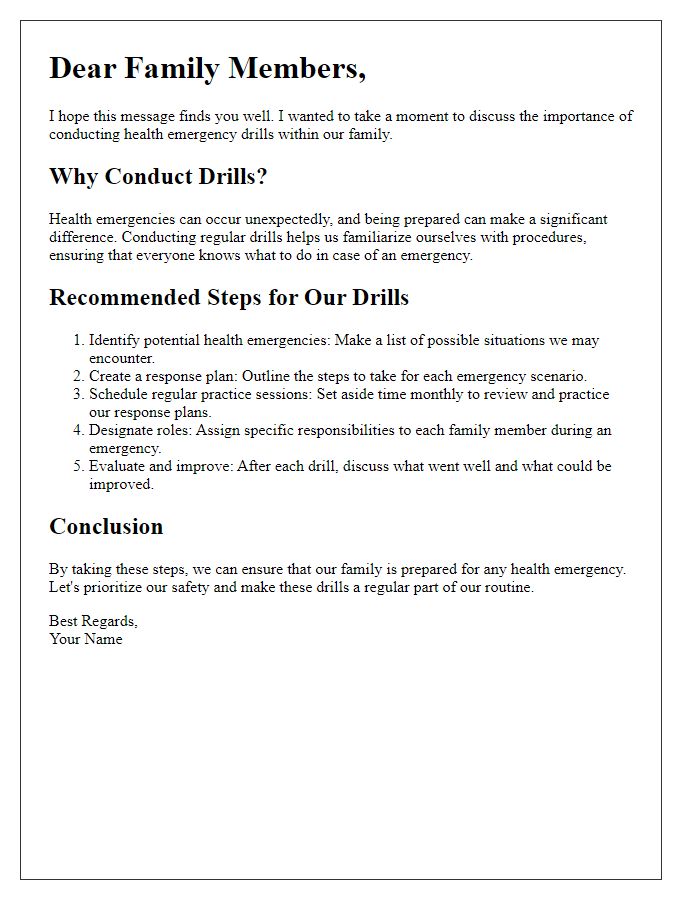 Letter template of advice for family health emergency drills