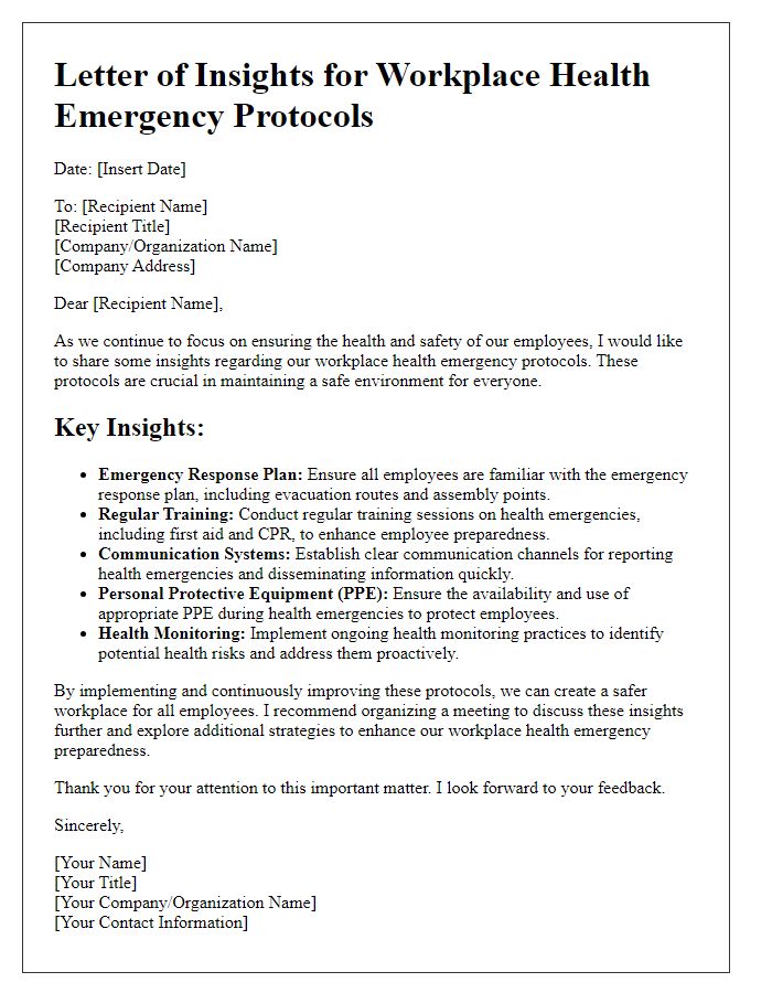 Letter template of insights for workplace health emergency protocols